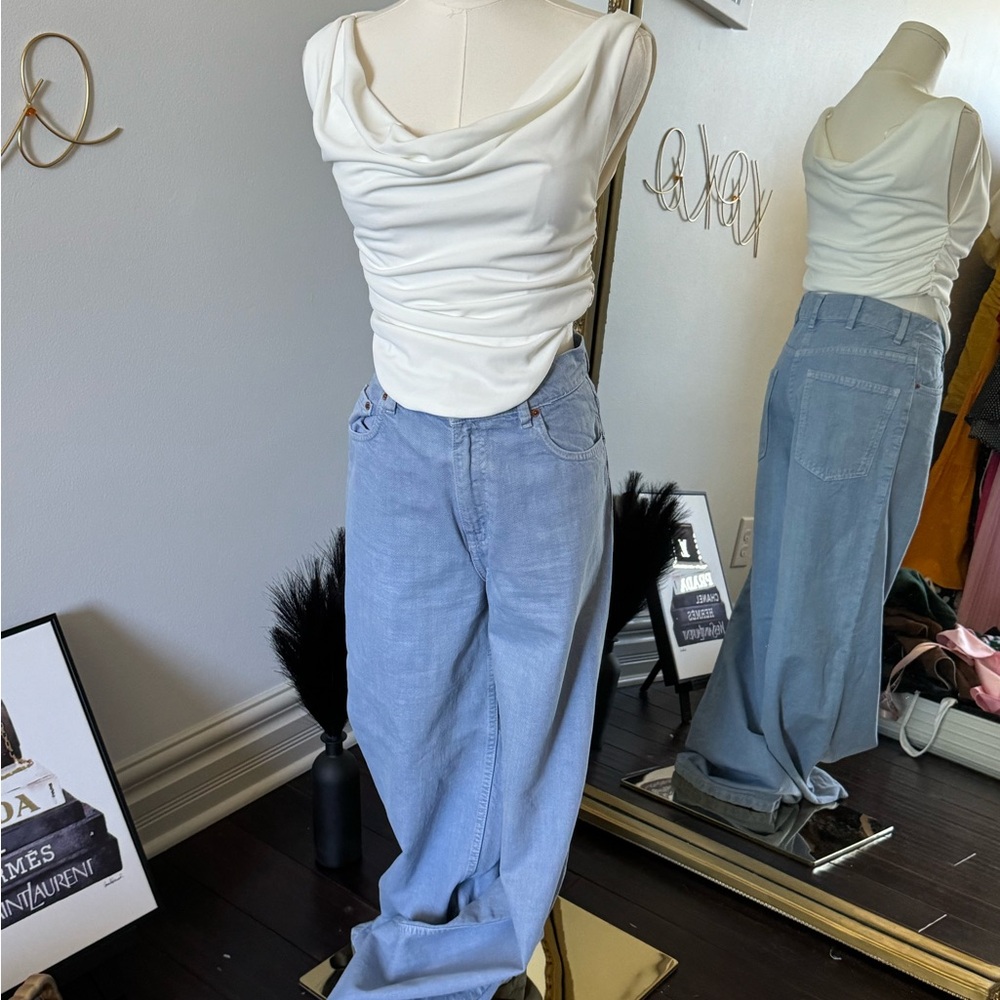 Stylish White Top and Light Blue Jeans